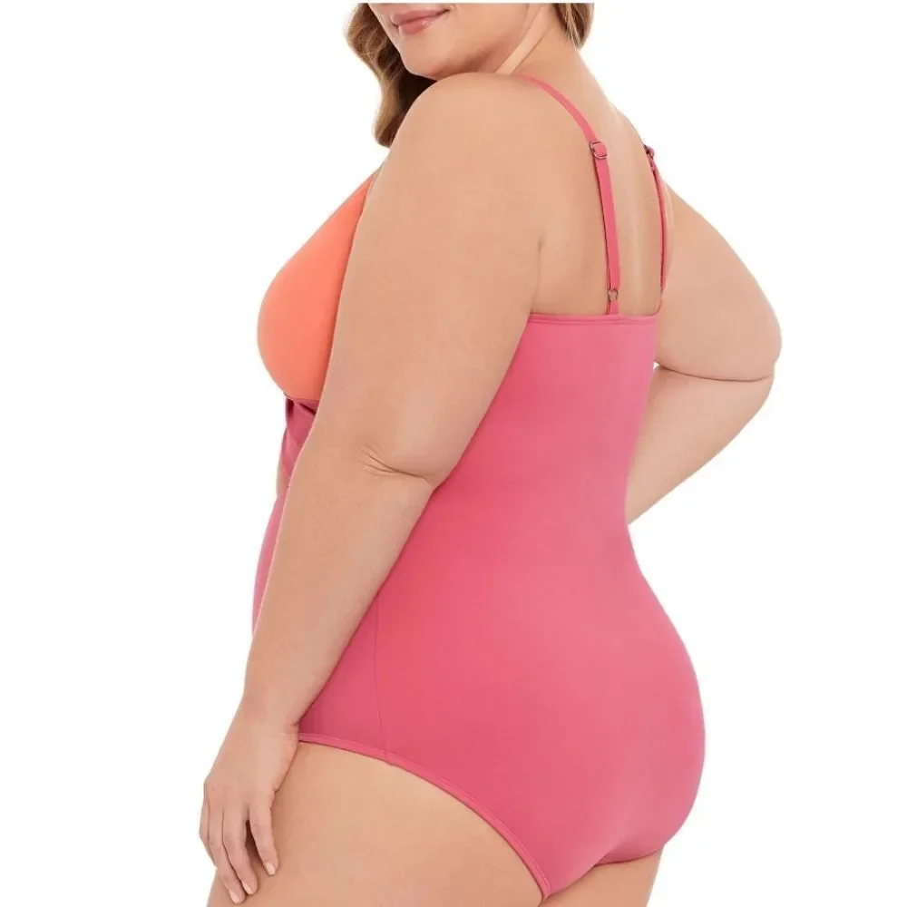 Time and Tru Medium Colorblocked One Piece Swimsuit - New
